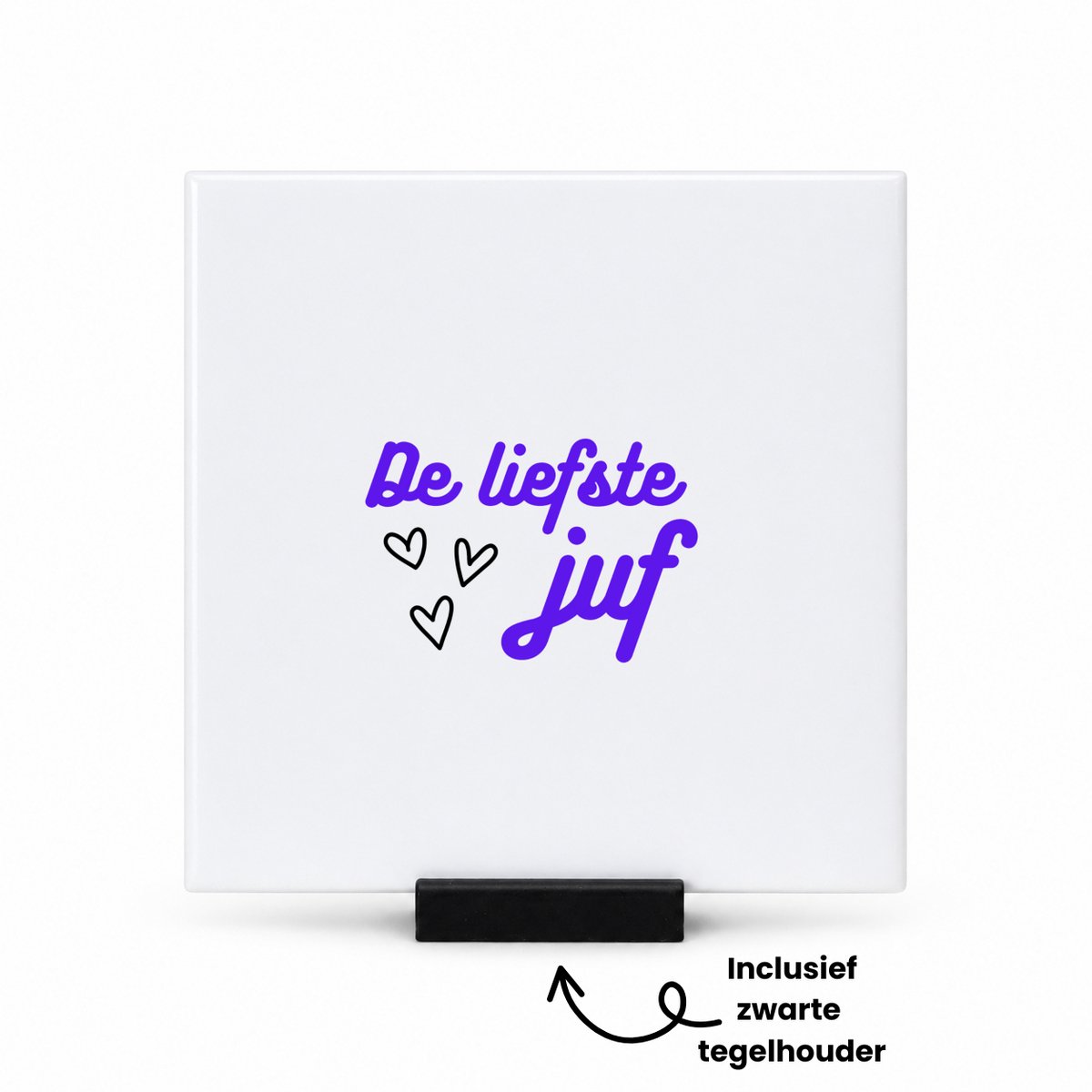 Hacebo de liefste juf tegeltje met tegelhouder - Juf - voor de liefste juf - tegeltjes met tekst - juf - verjaardagscadeau - verjaardag - cadeau - afscheidscadeau - geschenk - leuke cadeau - kado - gift - juffendag - spreuktegels - 10.8x10.8 CM Wit