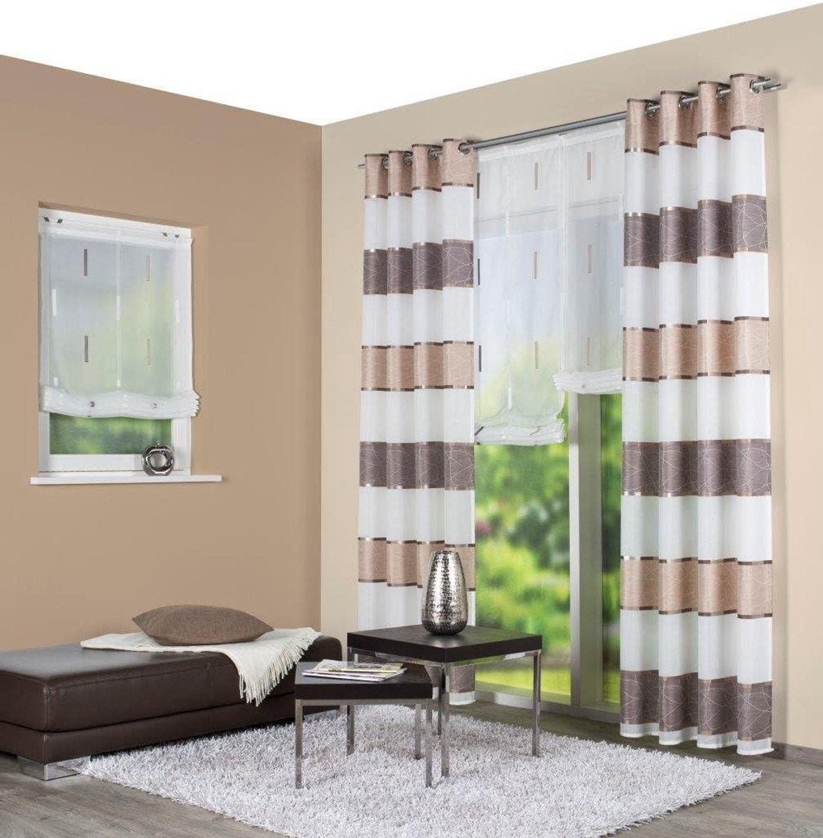 Kant-en-klare sjaal - Decoratieve stof - Woonkamer aankleden - Jacquard patroon - 175 x 140 cm - Cappuccino