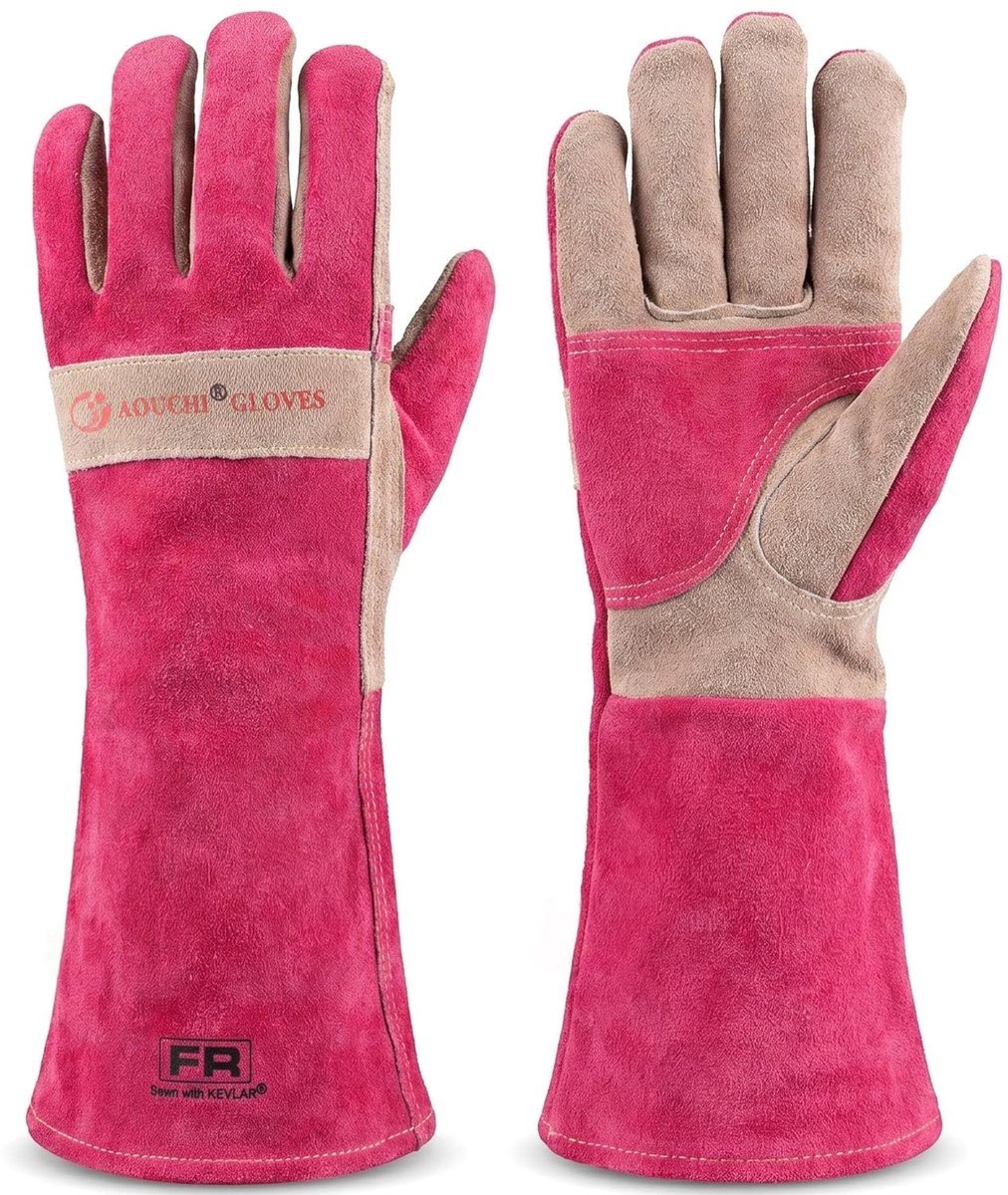 SnelShoppen - Cowhide BBQ Las- en Grilhandschoenen, Lange Mouwen Vuurvast en Warmtebestendig, Ideaal voor Barbecue, Brandbestrijding, Haard, Oven, Bak