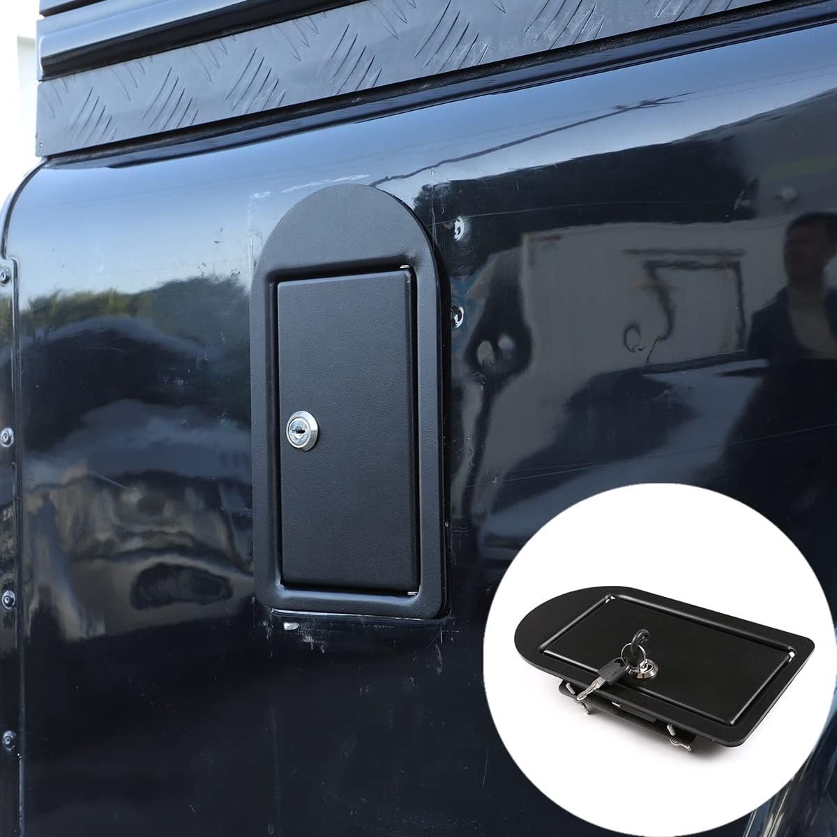 SnelShoppen - Brandstof Tankdop, Brandstofklep Slot, Gas Tank Deksel, Aluminium Legering, Zwart, Voor Land Rover Defender 90 110 130 2004-2019, Buiten