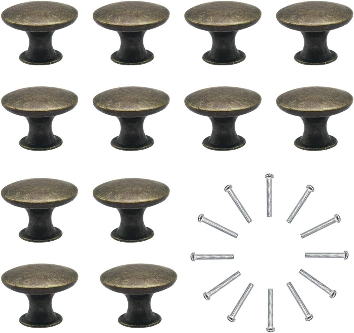 SnelShoppen - Set van 12 Vintage Brass Deurklinken 30 mm - Praktische en Decoratieve Ladenknoppen voor Keuken- en Meubelrenovatie