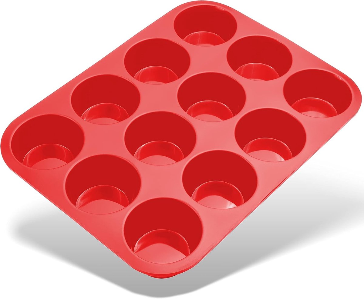 SnelShoppen - Muffin Bakvorm Silicoon 12 Caviteiten, Antiaanbaklaag, Cupcake en Brownies Mould, Rood, Keuken Accessoire voor Feest en Gezelligheid
