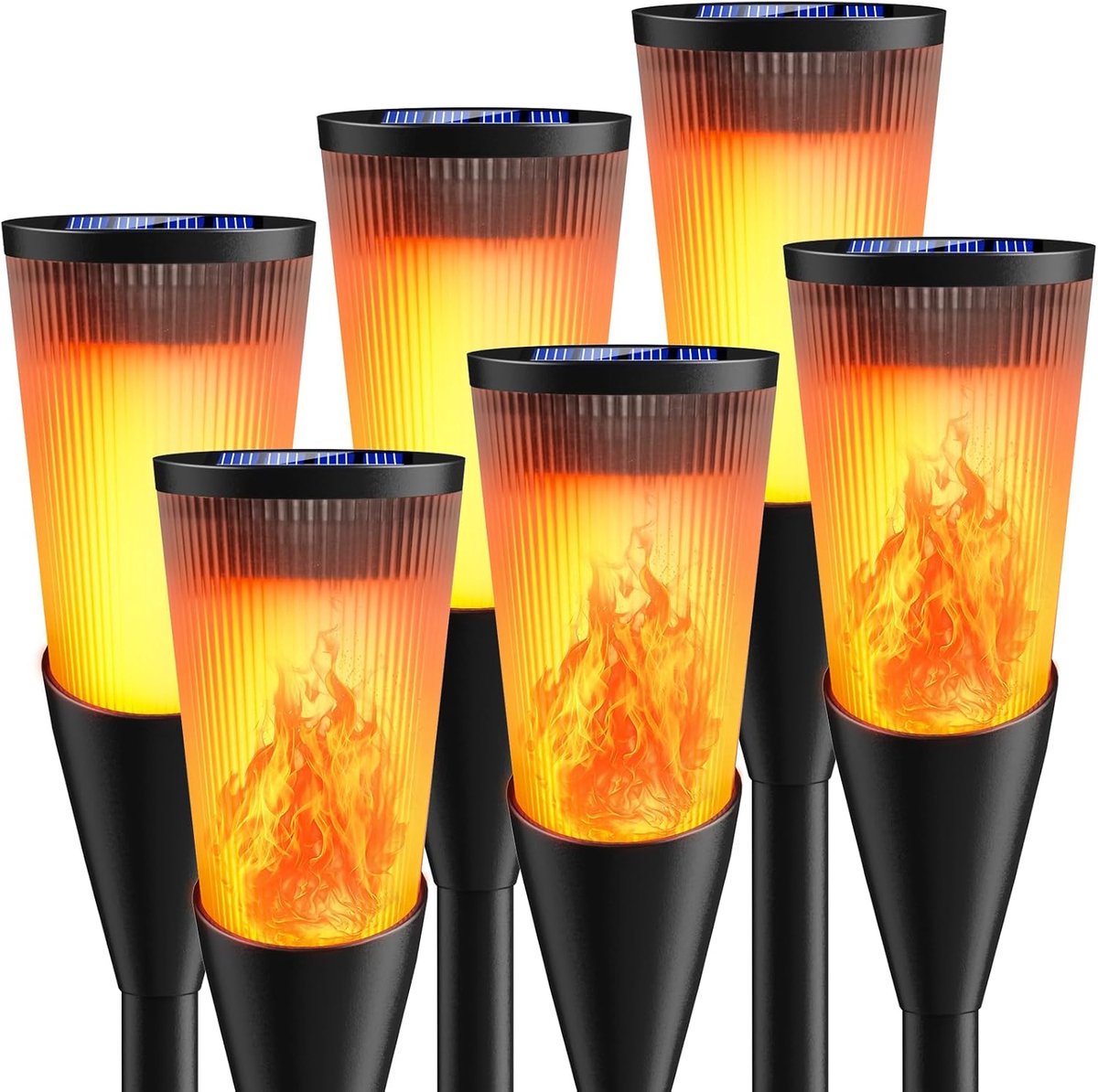 Solar Fakkellampen Set Van 6 - LED Tuinfakkels Met Flikkerend Vlameffect - Zonne-Energie Buitenverlichting IP65 Voor Tuin, Gazon En Terras
