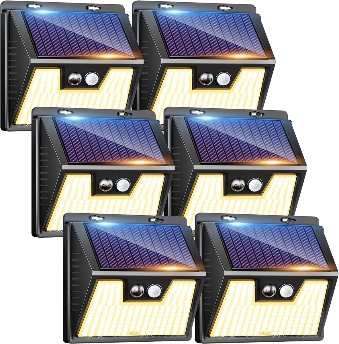 SnelShoppen - 6 Pack Solar Lights Outdoor 140 LED Warm White Buitenverlichting met Bewegingssensor IP65 Waterdicht 3 Modi 180 Graden Verlichting voor