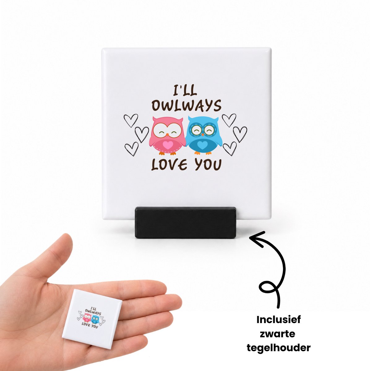 Hacebo Cadeau vriendin - Cadeau vriendje - tegeltje met tegelhouder - Jubileum cadeau - tegeltjes met tekst - Liefdes gepersonaliseerd - Valentijn cadeautje voor hem - Valentijn cadeautje voor haar - spreuktegels - 4.8x4.8 CM Wit