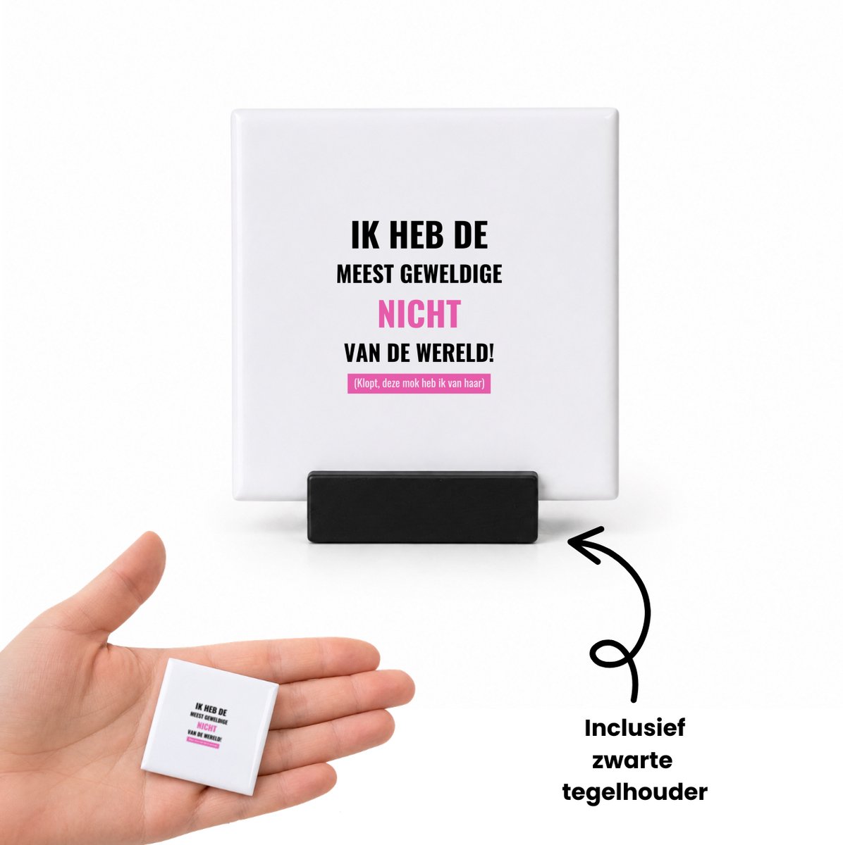 Hacebo ik heb de meest geweldige nicht van wereld (klopt, deze mok heb ik van haar) tegeltje met tegelhouder - de meest geweldigste nicht - tegeltjes met tekst - verjaardagscadeau - verjaardag - cadeau - spreuktegels - 4.8x4.8 CM Wit