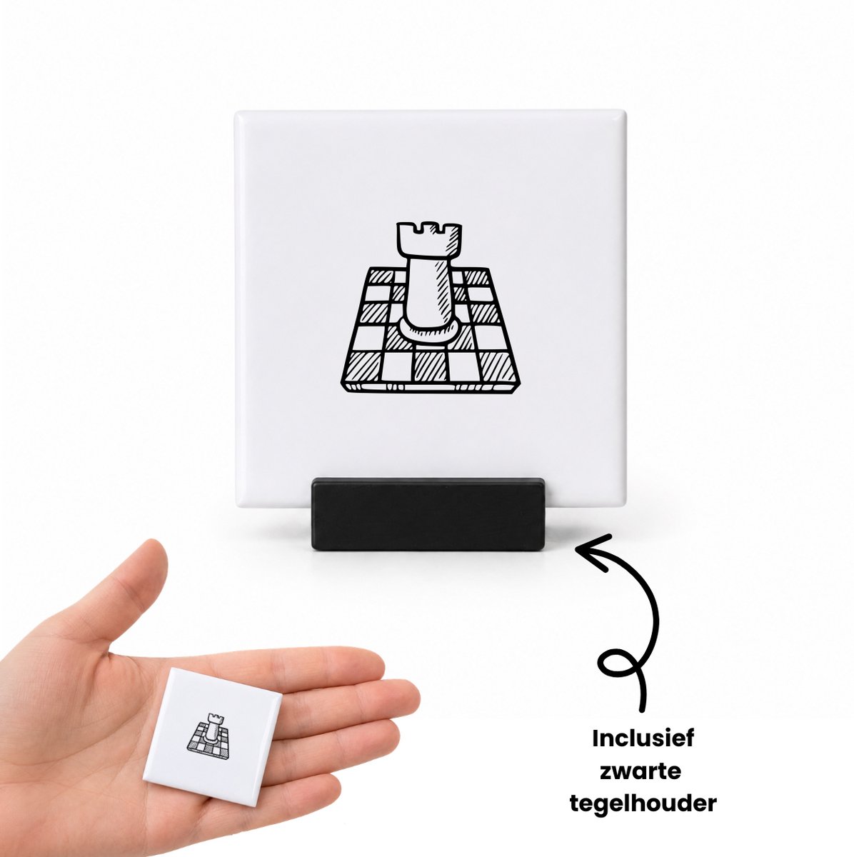 Hacebo Schaakbord tegeltje met tegelhouder - Schaken - Beste schaker - tegeltjes met tekst - Schaakliefhebber - leuk cadeau voor iemand die van schaken houd - spreuktegels - 4.8x4.8 CM Wit