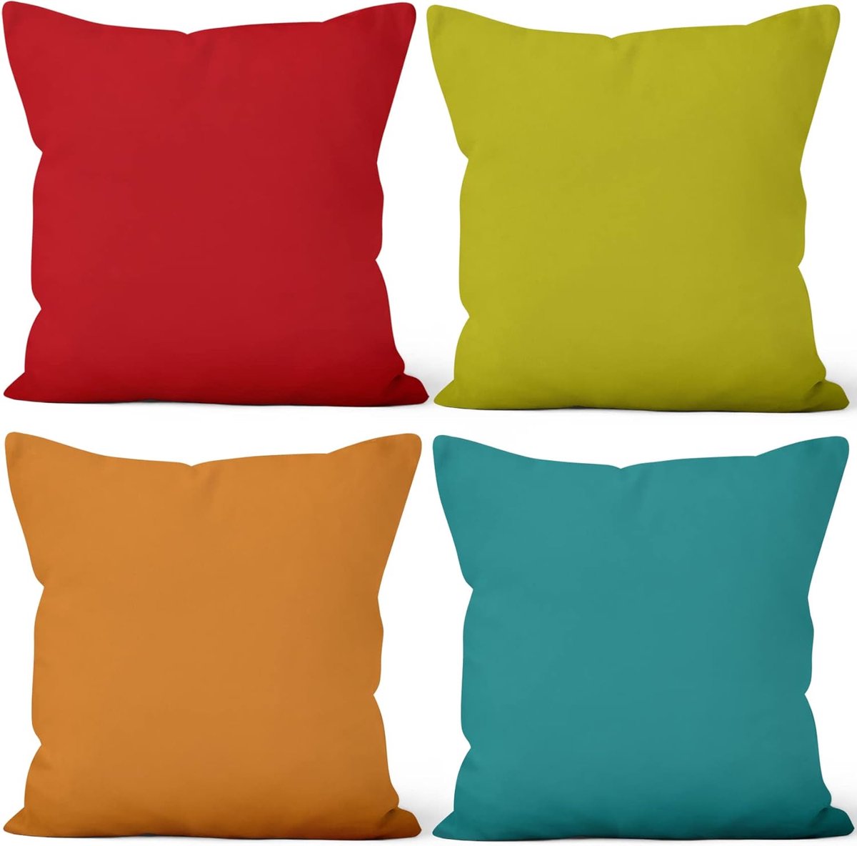 SnelShoppen - 4x Kussenhoezen 45x45 cm - Fruitkleurige Kussenhoezen in Rood, Groen, Oranje, Blauw - Zachte Katoenen Kussenslopen voor Woonkamer, Tuin,