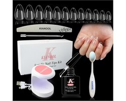 SnelShoppen - Nail Tip en Glue Set 552 Stuks, Amandel Valse Nagels met Mini UV Lamp, 5 in 1 Lijm, Thuis Manicure Set voor Dagelijks Gebruik en Reizen