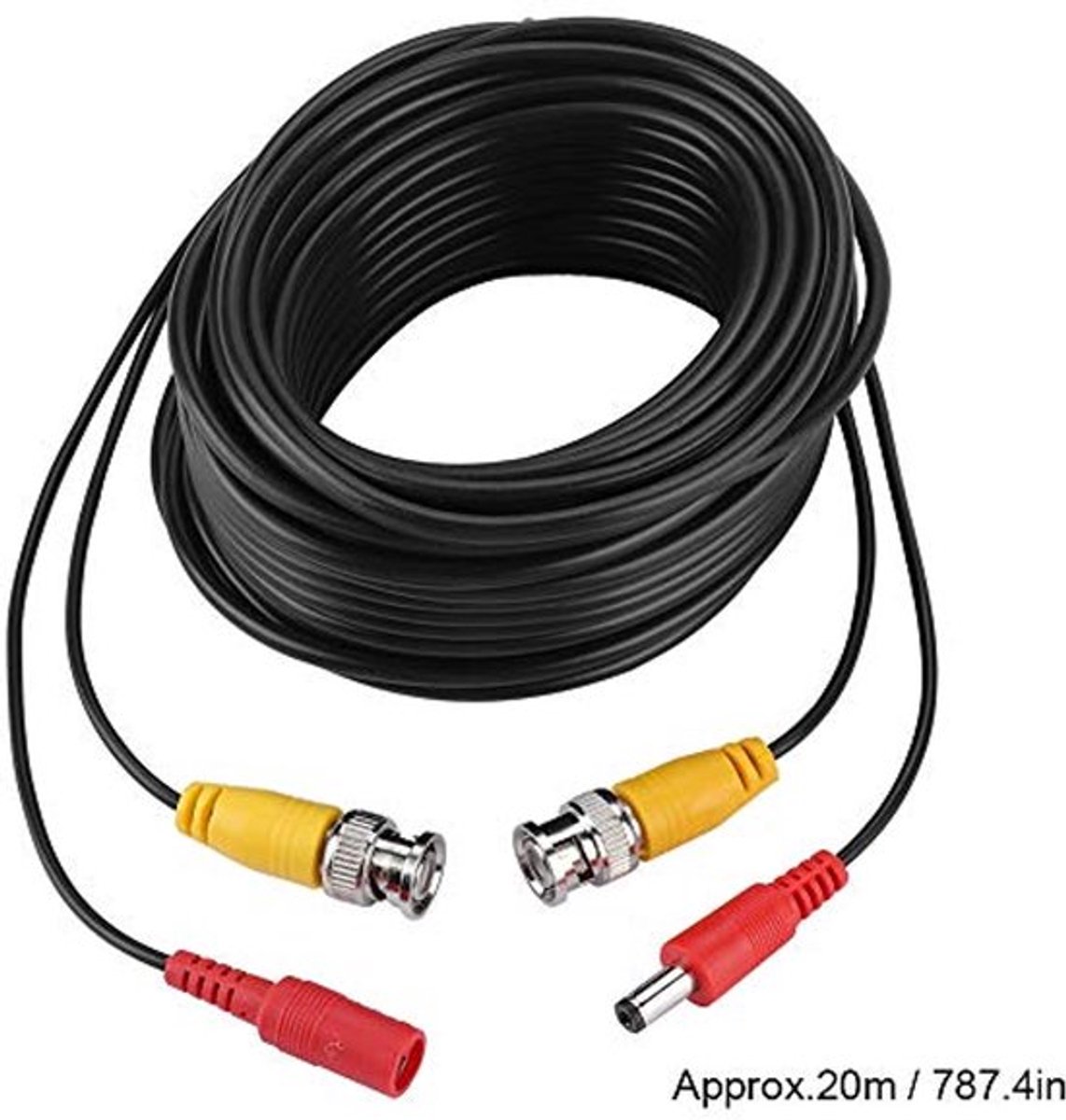 BNC-videovoedingskabel voor CCTV-bewakingssysteem, 2,1 mm DC-voedingsconnector (20 m)