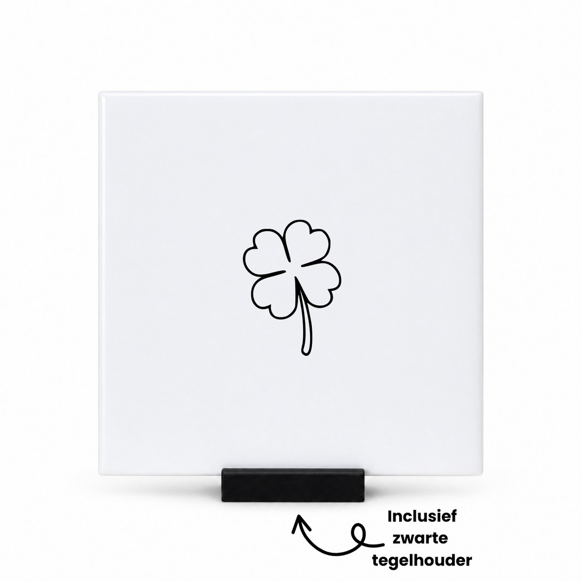 Hacebo Klavertje 4 tegeltje met tegelhouder - Klavertje vier - Voor de beste vriendin - tegeltjes met tekst - Leuke cadeau voor je vrienden om te geven - spreuktegels - 10.8x10.8 CM Wit