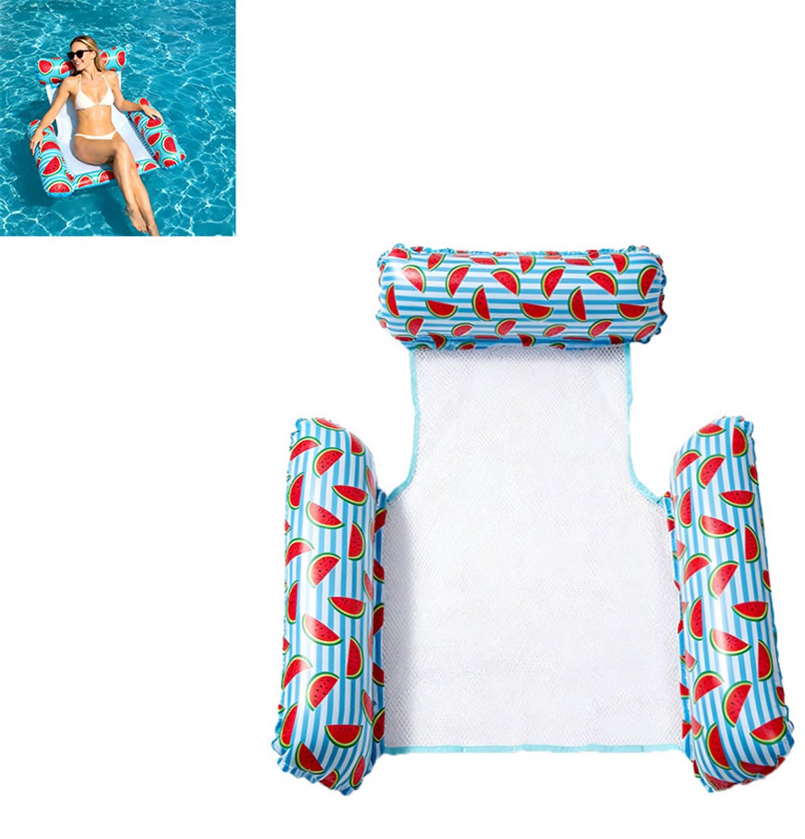 Opblaasbare Waterhangmat - Drijvend Zwembadstoel - Zwembad Float - Luchtbed Voor In Het Water - Met mesh midden, comfortabele zitting, geschikt voor volwassenen - PVC - 120×105 cm - Voor Zwembad En Zomerfeest - Watermeloen