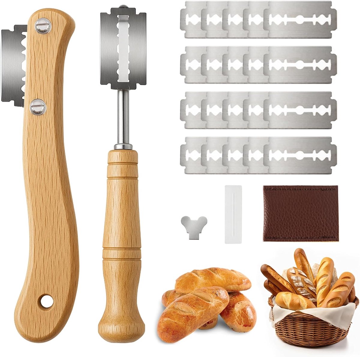 SnelShoppen - Baker's Knives Set van 2 - 20 Vervangende Messen, Deegmes Set voor Rechte en Gebogen Sneden, Broodmes voor Baguette en Brood, Accessoire