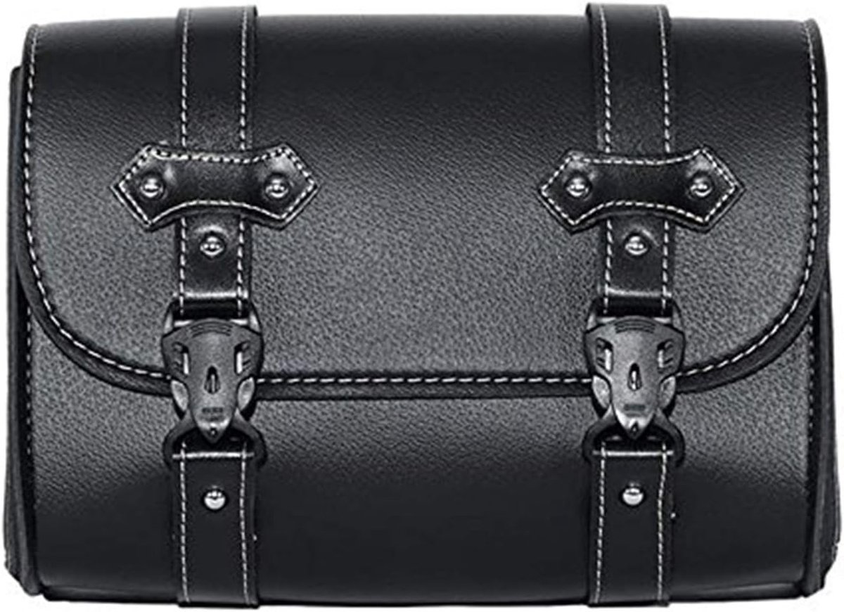 SnelShoppen - Motorcycle Tail Bag PU Leer Gereedschapsrol Zijkoffer Motor Zijbagage Reis Gereedschap Zadelbag met 2 Bevestigingsriemen Zwart
