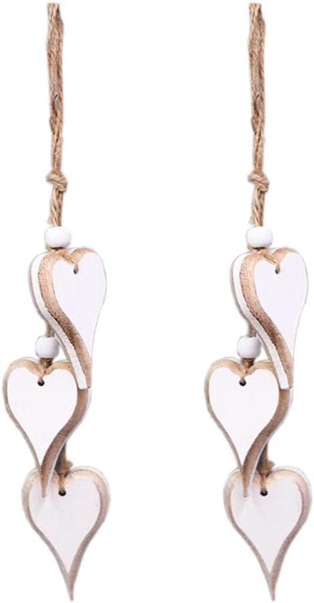 SnelShoppen - 2 Stuks Houten Decoratieve Hart Hangers, Hartvormige Wanddecoratie, Raamdecoratie, Cadeau voor Bruiloft en Kamer, Lichtgewicht en Duurza