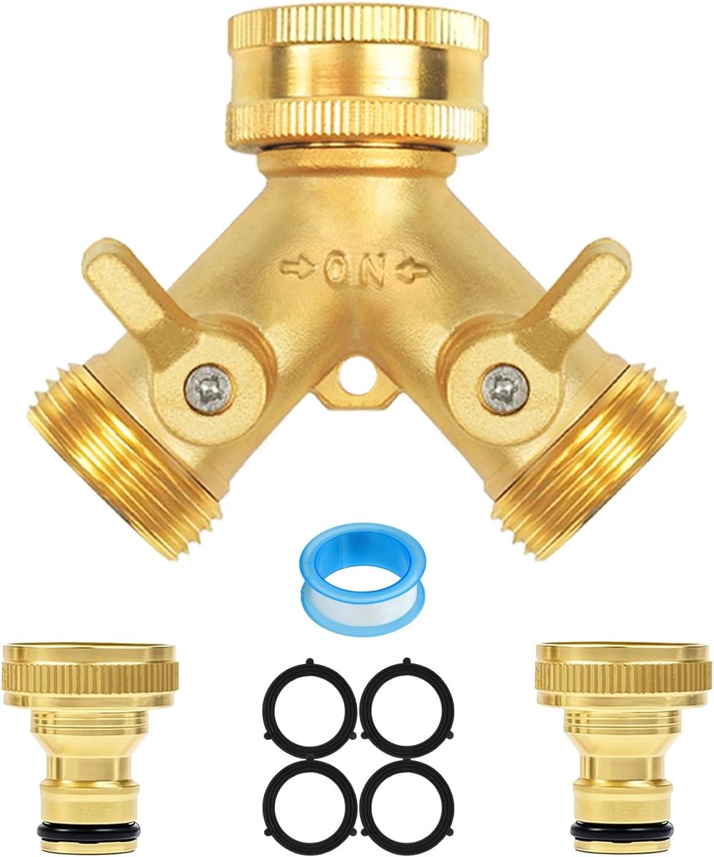 SnelShoppen - 2-weg Messing Tuinkraansplitter met Dubbele 3/4 Inch Slangaansluiting, Snelle Individuele Aan/Uit Splitterconnector voor Irrigatie met 2