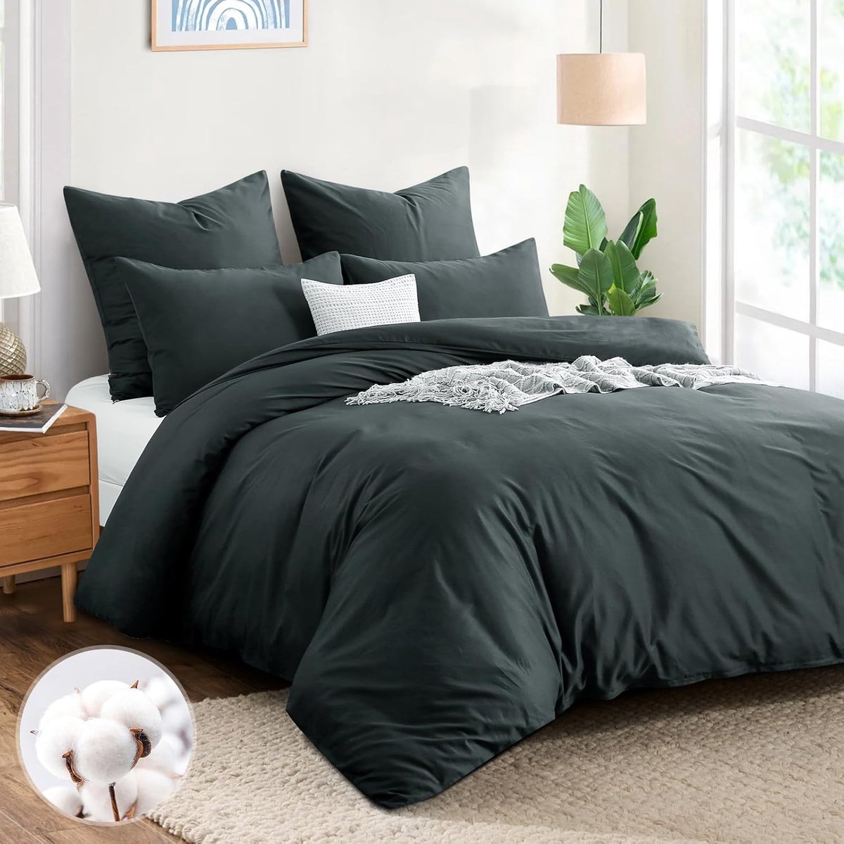 SnelShoppen - Luxe Bedlinnen Set 220 x 240 cm - Donkergrijs Katoen - Dekbedovertrek met 2 Kussenslopen 80 x 80 cm - Ademend en Absorberend - Perfect v