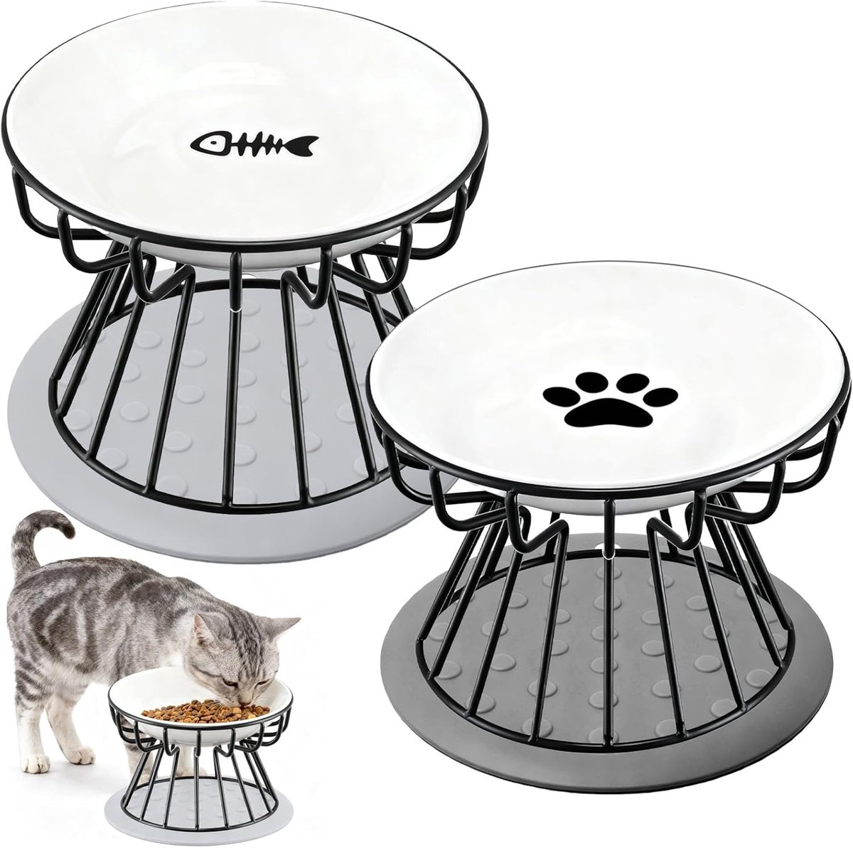 SnelShoppen - 2 Stuks Verhoogde Kattenbak met Metalen Stand - Anti-Braak Kattenvoerbak en Drinkbak - Keramisch - 10oz - Perfect voor Katten en Puppy’s