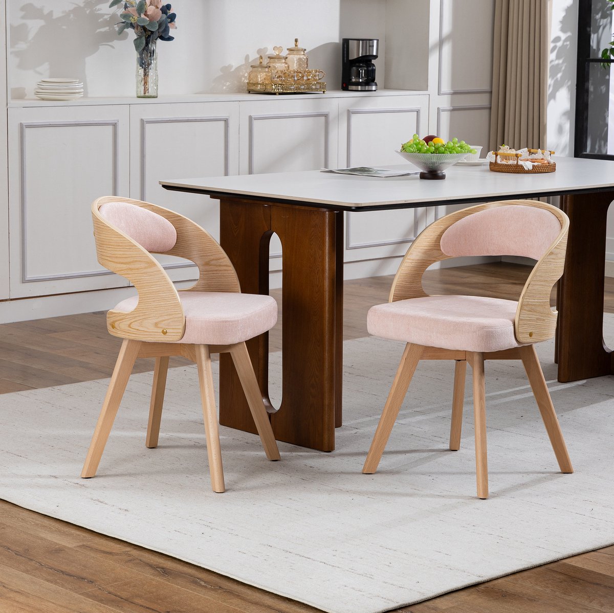 COVREO Eetkamerstoel 44 x 41 x 75 cm - set van 2, draaibare zitting, stof, roze