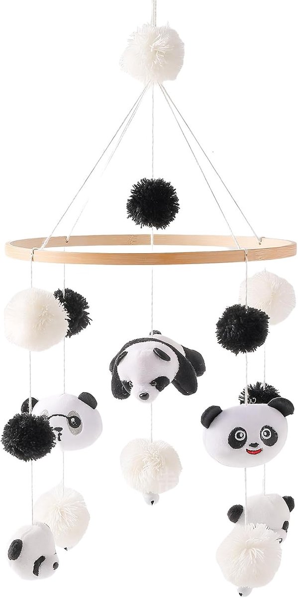 SnelShoppen - Mobiel Babybed met Vilten Ballen - 3D Panda Patroon - Hangende Speeldecoraties voor Kinderkamers - Decoratie voor Pasgeborenen - Veilig