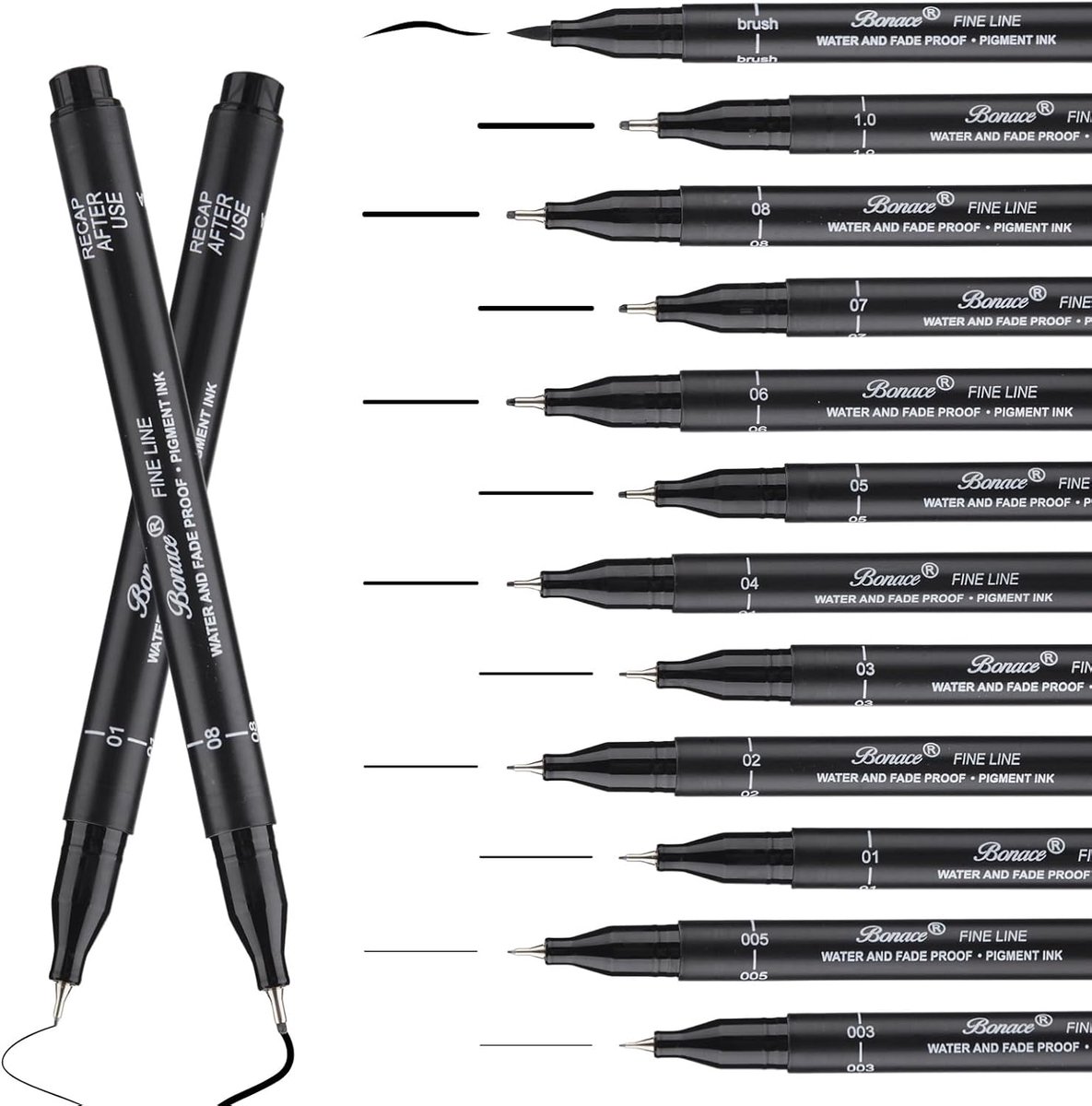 SnelShoppen - 12-delige Micro Fineliner Pennen Set - Zwarte Archiefpennen - Waterdicht - Teken- en Schrijfbenodigdheden - Diverse Nib Maten van 0.02 m