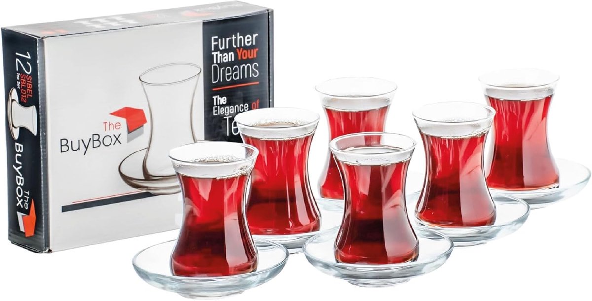 SnelShoppen - Set van 12 Turkse Theeglazen en Schotels, Arabische en Perzische Theekopjes (120 ml) - Tulpenvorm, Perfect voor Feesten, Huizen, Bruilof