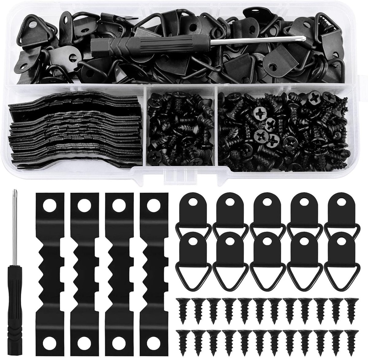 SnelShoppen - 251 Pcs Photo Hangers - Zwarte Foto Haken - Robuuste Wandbevestigingen voor Foto's en Lijsten - Inclusief Schroeven en Schroevendraaier