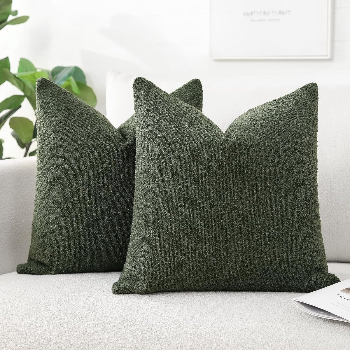 SnelShoppen - Set van 2 Bosgroene Boucle Kussenslopen 50x50cm - Zachte Decoratieve Kussenslopen voor Woonkamer, Slaapkamer en Bank - Gezellige Textuur