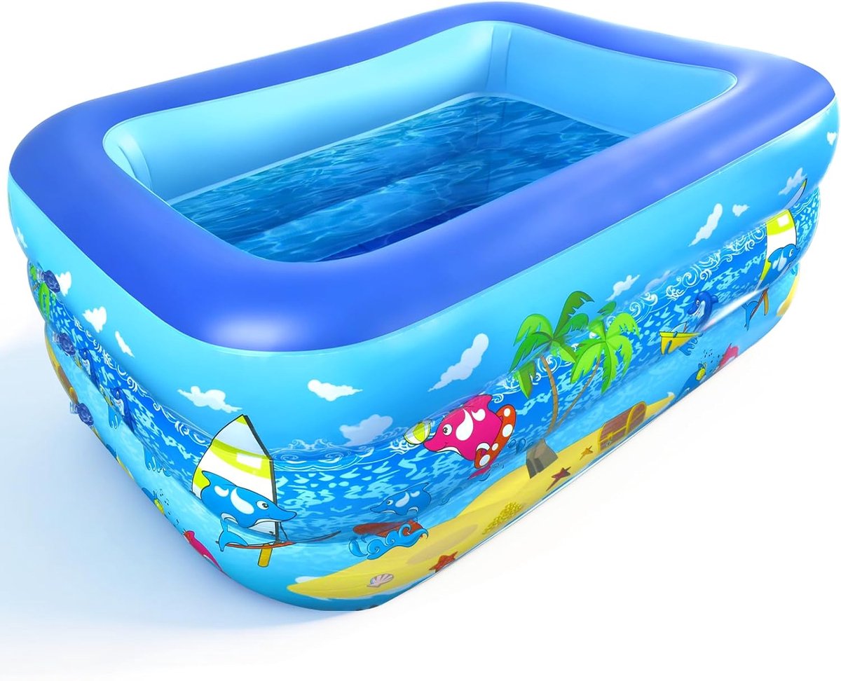 SnelShoppen - Opblaasbaar Kinderbadje 130x100x50 cm - Draagbaar Zwembad met 2 Ringen - Perfect voor Zomerspeelplezier in de Tuin of op Vakantie