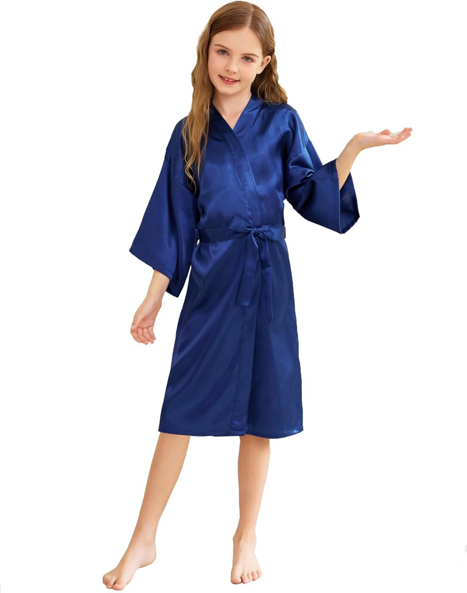 SnelShoppen - Satijnen Zijden Kimono-Badjas voor Kinderen, Meisjes, Luxe Spa, Bruiloft, Verjaardagsfeest, Perfecte Geschenken in Roze en Blauw