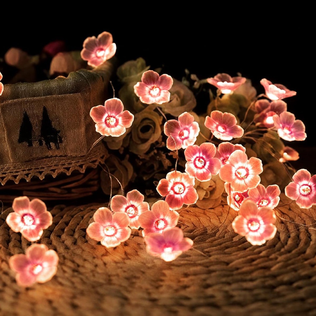 SnelShoppen - Lichtslingers Kersenbloesem 2m met 20 LED Bloemenlichtjes - Op Batterijen, Binnen en Buiten, Slaapkamer, Bruiloft, Tuin, Feest, Kerstdec