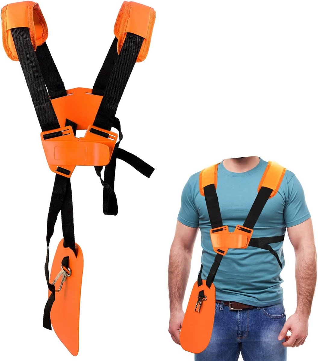 SnelShoppen - Schoudertrimmer met Dubbele Schouderriem, Verstelbaar, Duurzaam Nylon, Voor Bosmaaier en Tuinieren, Oranje, Geschikt voor STIHL FS en Ra