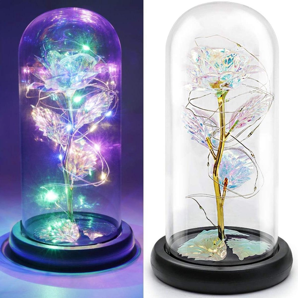 Kunstbloem Rose - Eeuwige Bloem - Cadeau Geven - Met LED Licht - 21 cm Hoog - Champagne Go