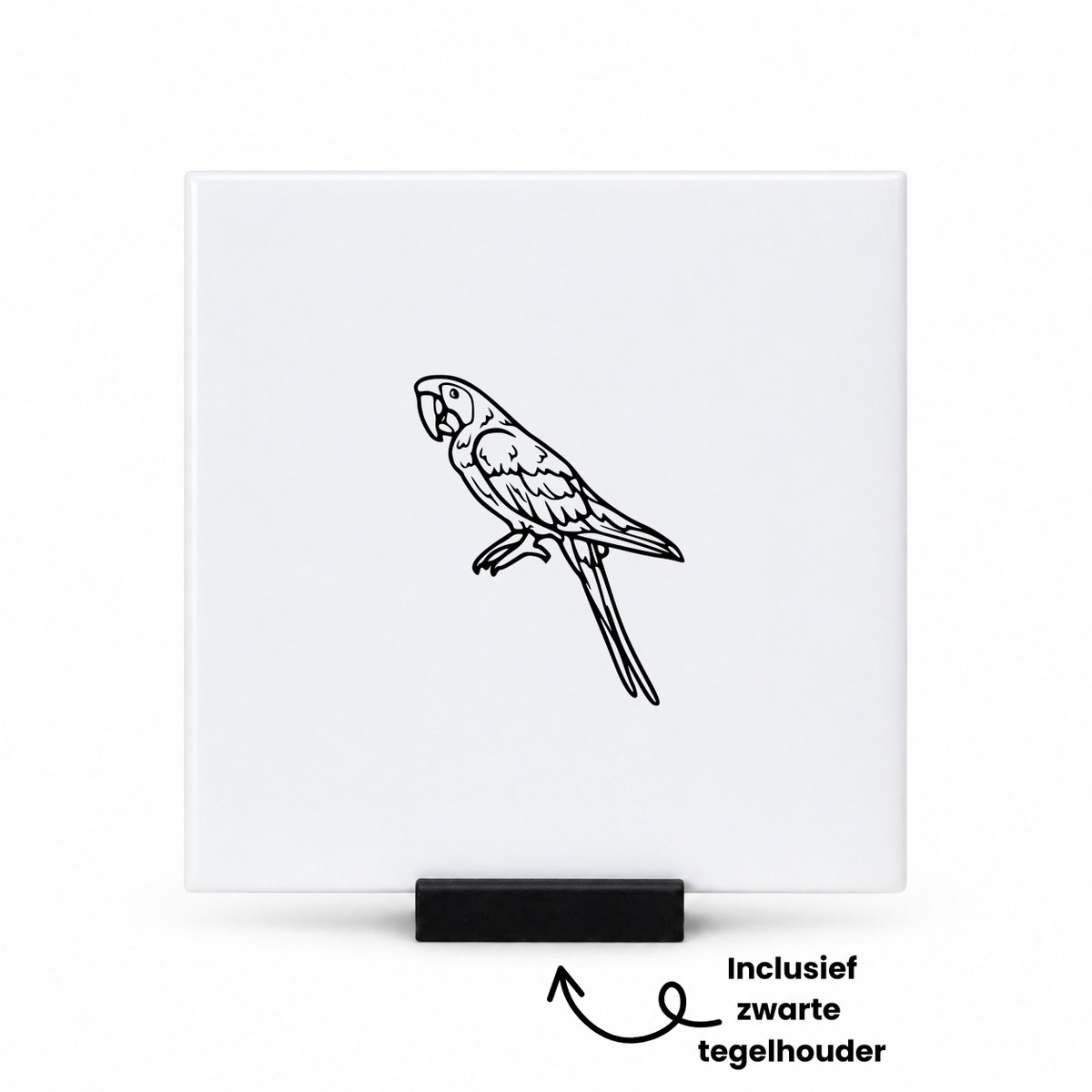 Hacebo Papegaai tegeltje met tegelhouder - Papegaai - Huisdier - tegeltjes met tekst - Leuk kado voor iemand die van vogels houd - spreuktegels - 10.8x10.8 CM Wit