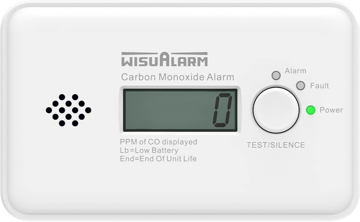 SnelShoppen - Koolmonoxidedetector met 10 jaar sensor en batterij, CO alarm met LCD display, test/silence knop, gecertificeerd EN 50291, veilig thuis,