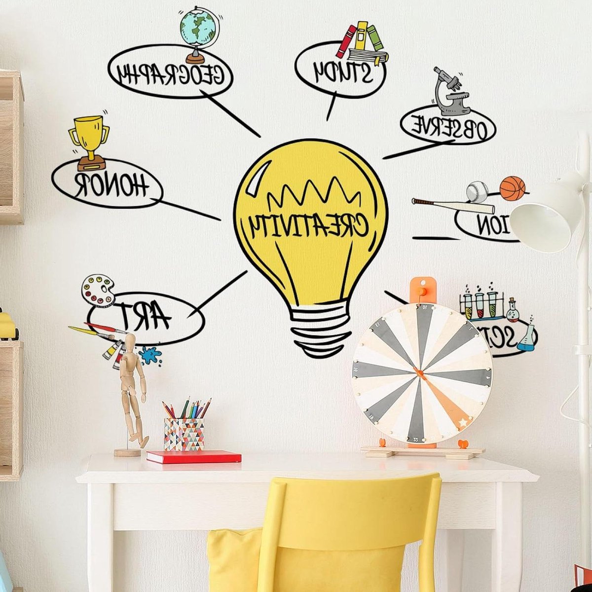Muursticker Gloeilamp - Inspirerende Kunst - Klaslokaal Decoratie - Speels Ontwerp - 90 x