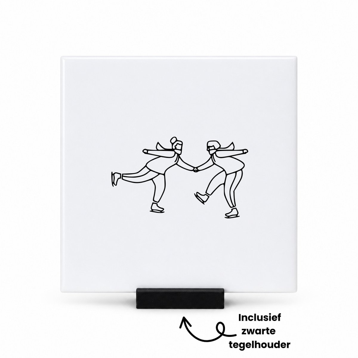 Hacebo Schaats tegeltje met tegelhouder - Schaatsen - de echte schaatsers - tegeltjes met tekst - Schaatsen - schaats - sport - ijs - spreuktegels - 10.8x10.8 CM Wit