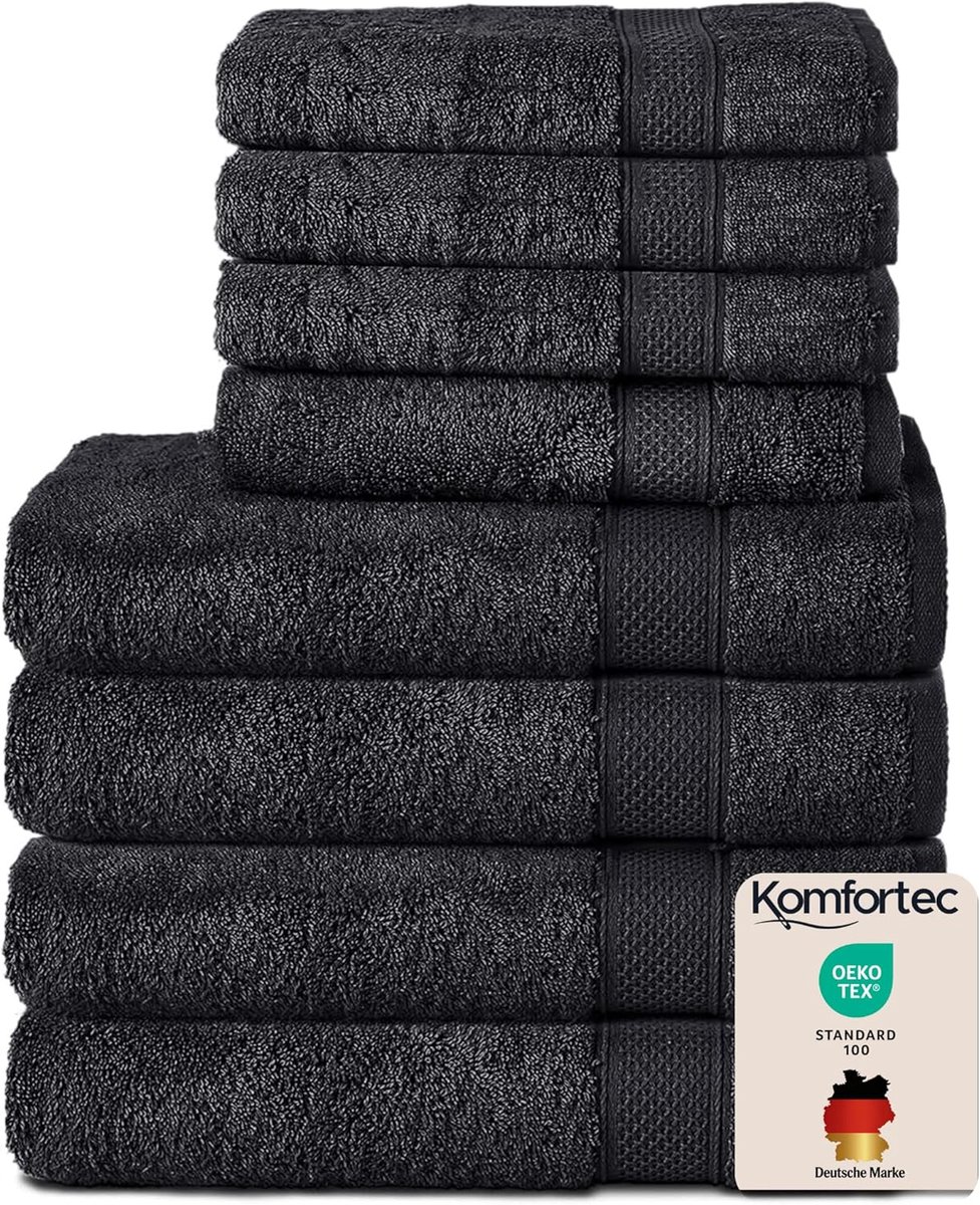 SnelShoppen - Towel Set 8-delig - 4x Handdoek 50x100cm en 4x Badhanddoek 70x140cm - 100% Katoen - Zwart - Ultra Absorberend en Duurzaam voor Thuis, Sp