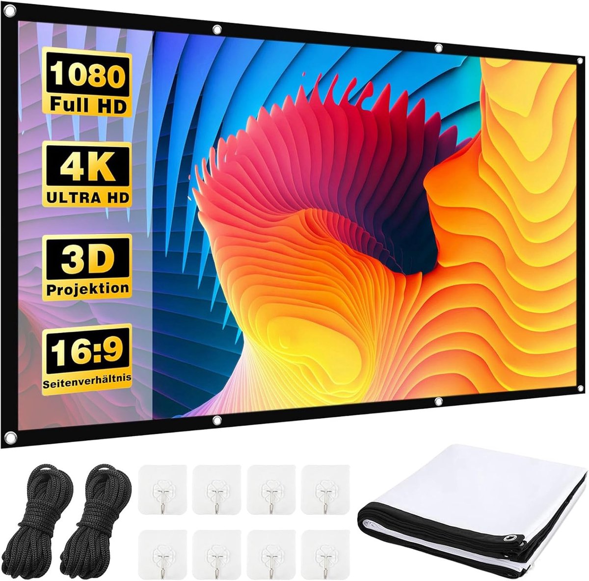 SnelShoppen - Beamerscherm 100 inch 16:9 HD Opvouwbaar Anti-Rimpel Dubbelzijdig Voor Camping Thuisbioscoop School Vergaderingen
