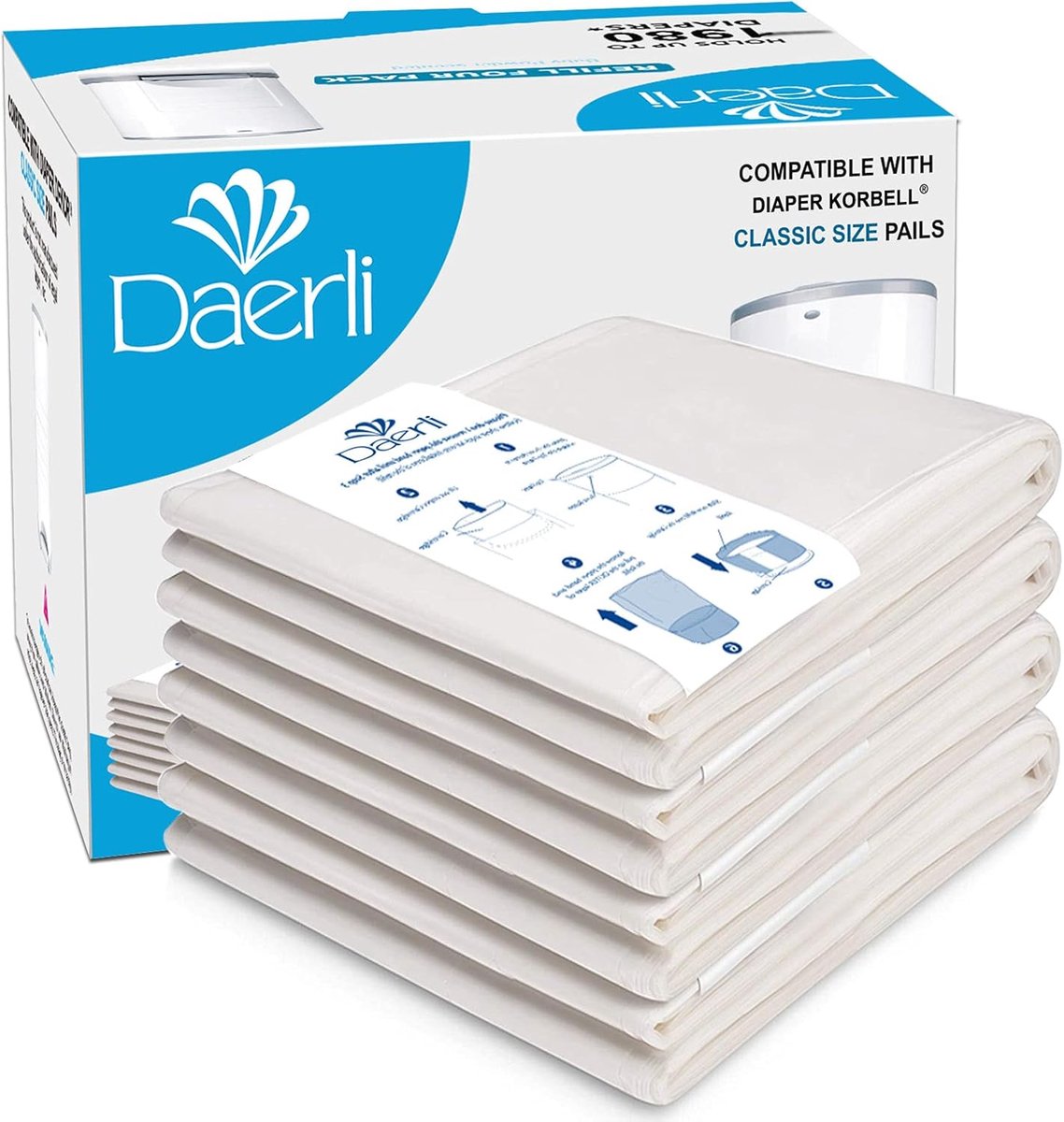 SnelShoppen - Diaper Waste Liners voor Diaper Bucket, 16L, Geurige Vervangingen, Compatibel met Korbell Classic en Litter Champ, 4 Stuks, Zorg voor ee
