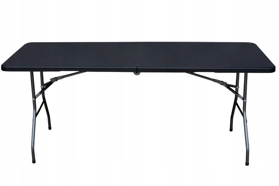 Campingtafel Klaptafel - Inklapbare tafel - Opvouwbare Tuintafel - Weerbestendig - Inclusief handvat - 180x70x74 (Zwart) Wood Effect — afbeelding 5
