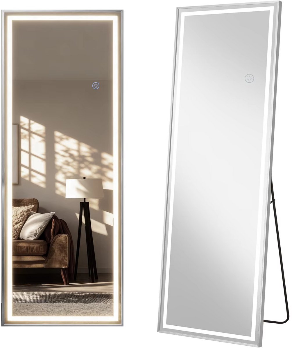 NordHaus Volledige lichaamsspiegel - LED-spiegel - Staande spiegel - Dimbare verlichting - Wit, 160 x 50 cm voor slaapkamer