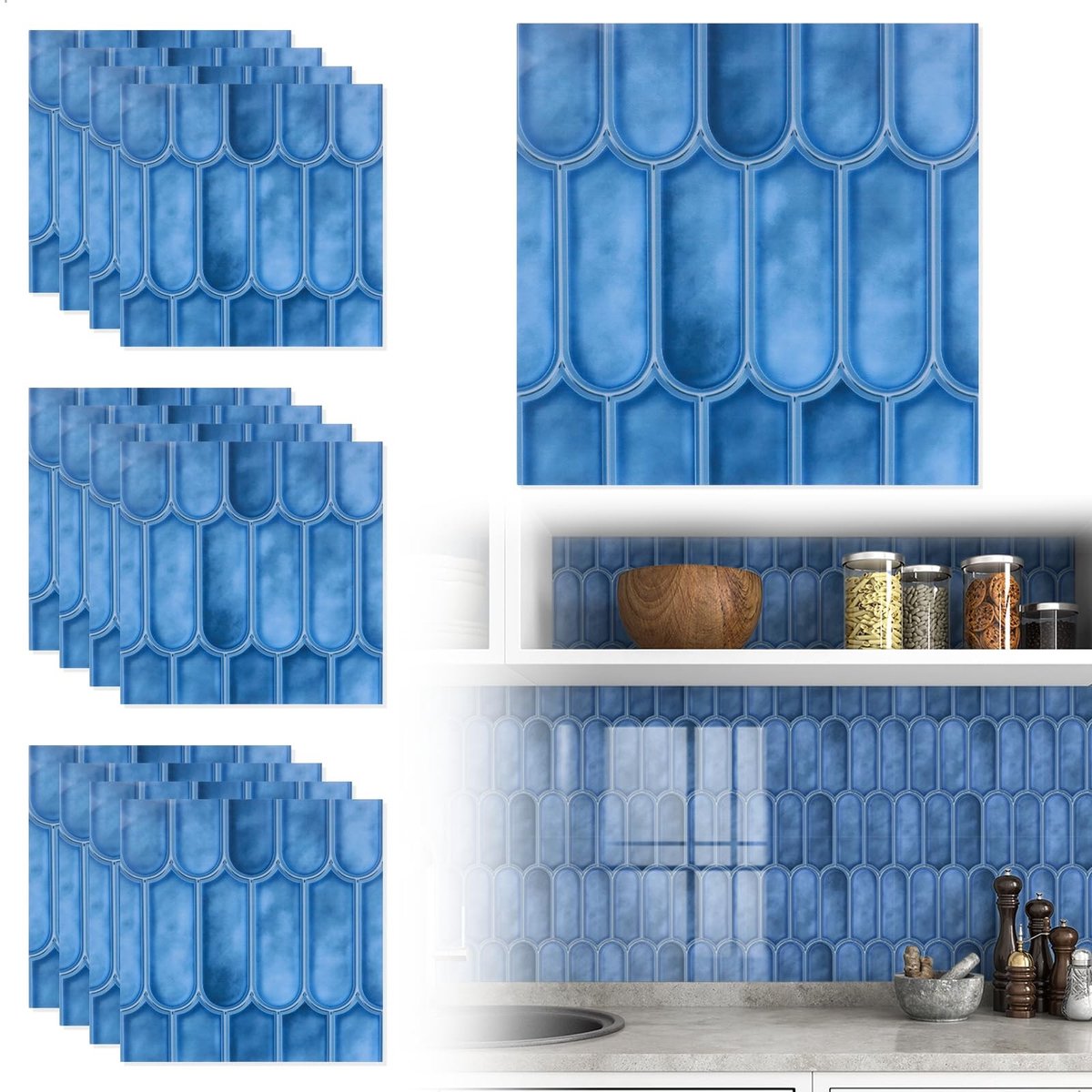 Solidchoice - Zelfklevende Tegelstickers voor Badkamer en Keuken, Set van 12, 20 x 20 cm, Blauw