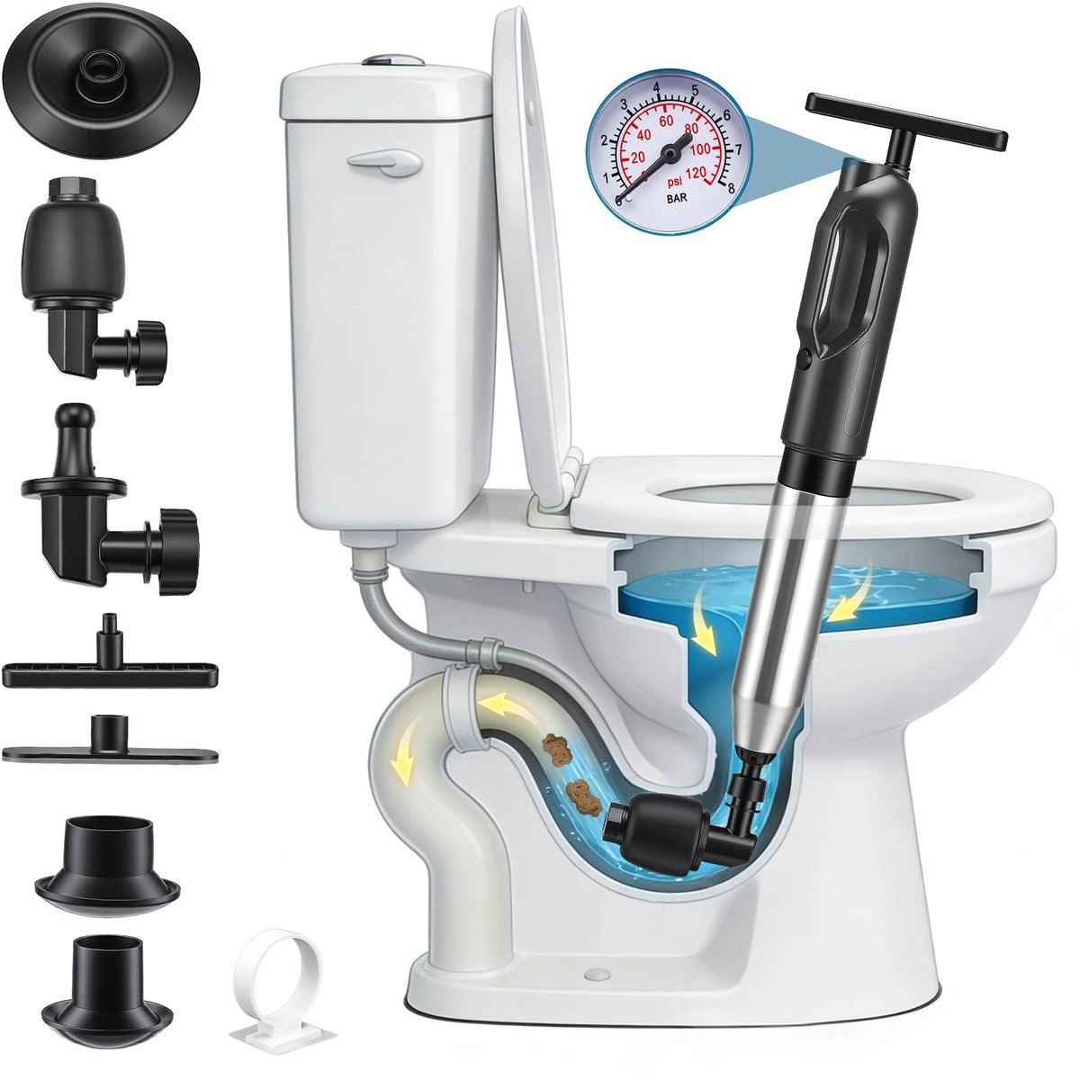 Solidchoice - Professionele Afvoerreiniger met Visuele Barometer en 4 Vervangbare Nozzles
