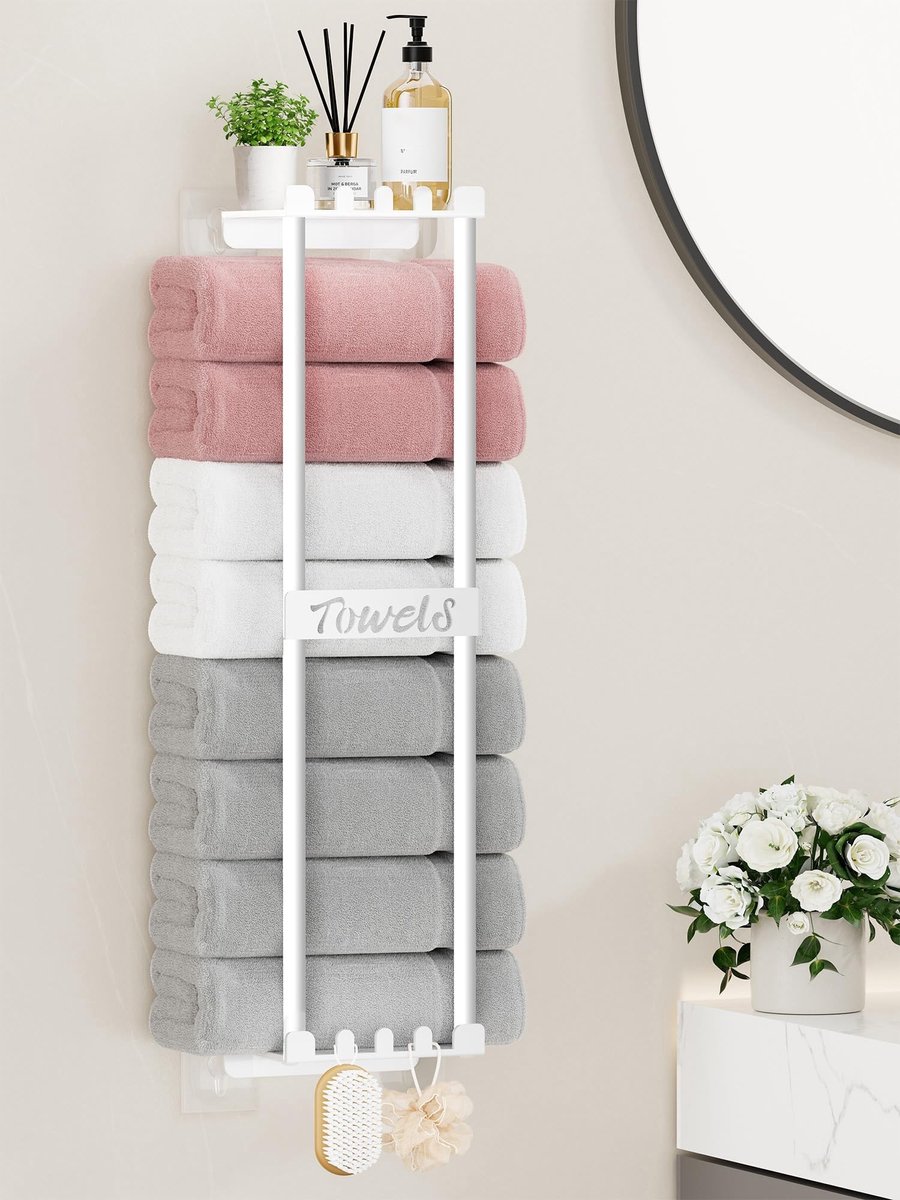 Solidchoice - Handdoek Organizer met 6 Haken en Bovenste Plank