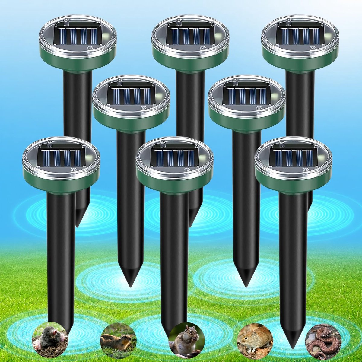 Solidchoice - Set van 8 Ultrasone Mollenverjagers op Zonne-energie voor Tuinen