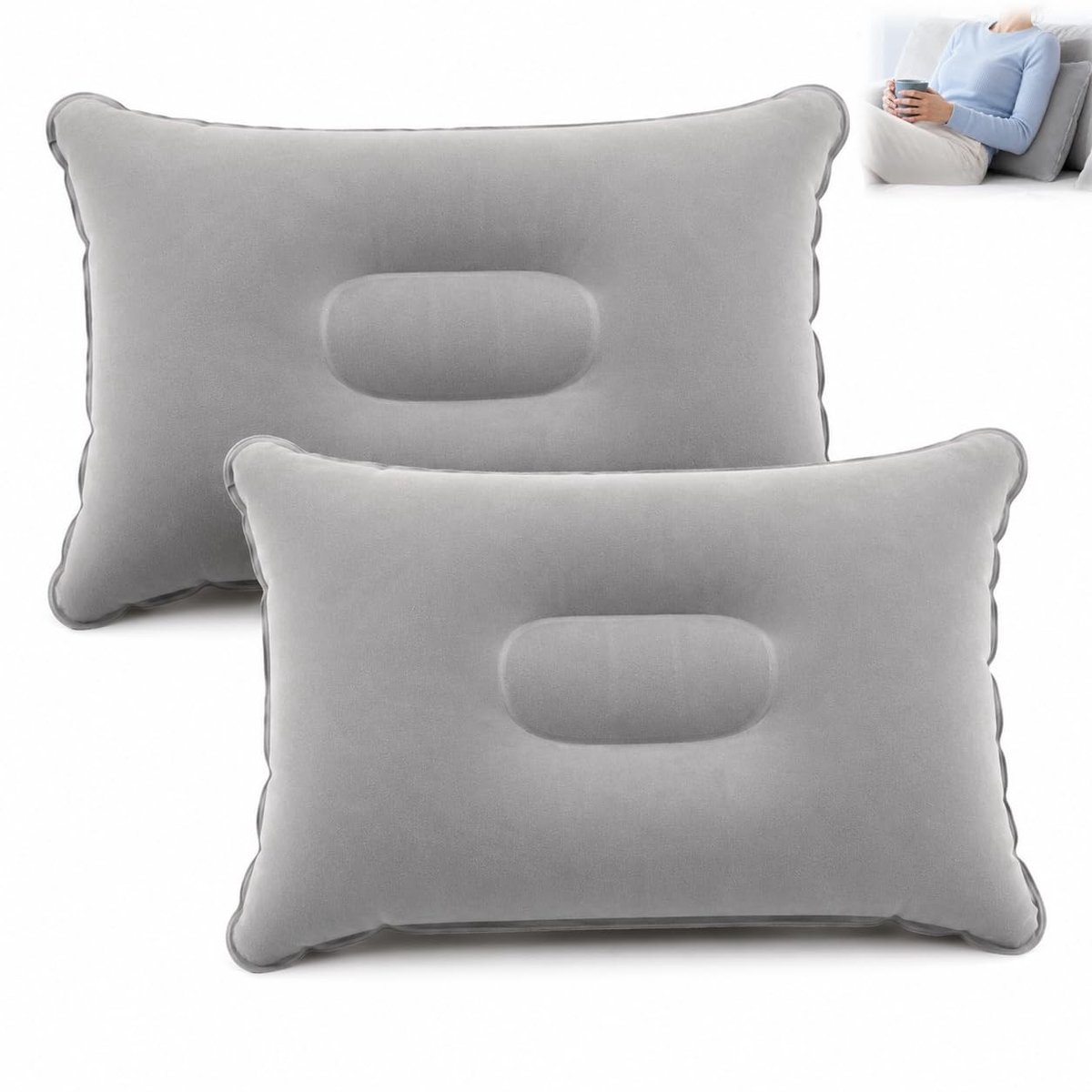 Solidchoice - Set van 2 Ultralichte Opblaasbare Strandkussens 38 x 24 cm