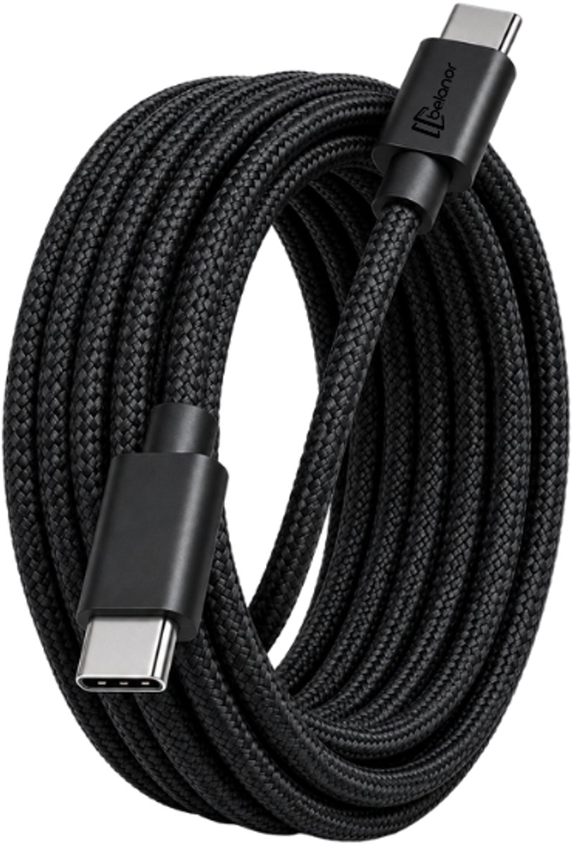 Belanor USB C naar USB C Kabel 1 Meter - Gevlochten Oplaadkabel - Snelladen - Zwart