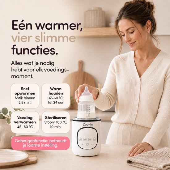 Zookie® Milo Flessenwarmer - Elektrische Flesverwarmer 4-in-1 - Opwarmen, Warmhouden, Babyvoeding Verwarmen & Steriliseren - Geschikt voor Alle Babyflessen - Werkt op Netstroom - Warmhouden tot 24 Uur - BPA vrij - Wit — afbeelding 2