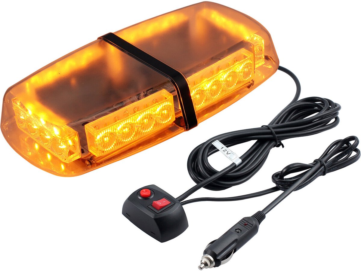 Roterende waarschuwingslamp - 24W oranje knipperlicht - Voorzien van 24 LED's - 7 knipperstanden - 12V/24V - Magnetisch - IP65 waterdicht - Kan worden aangesloten op een sigarettenaansteker - Krachtige stroboscoop - Noodwaarschuwing - Geel